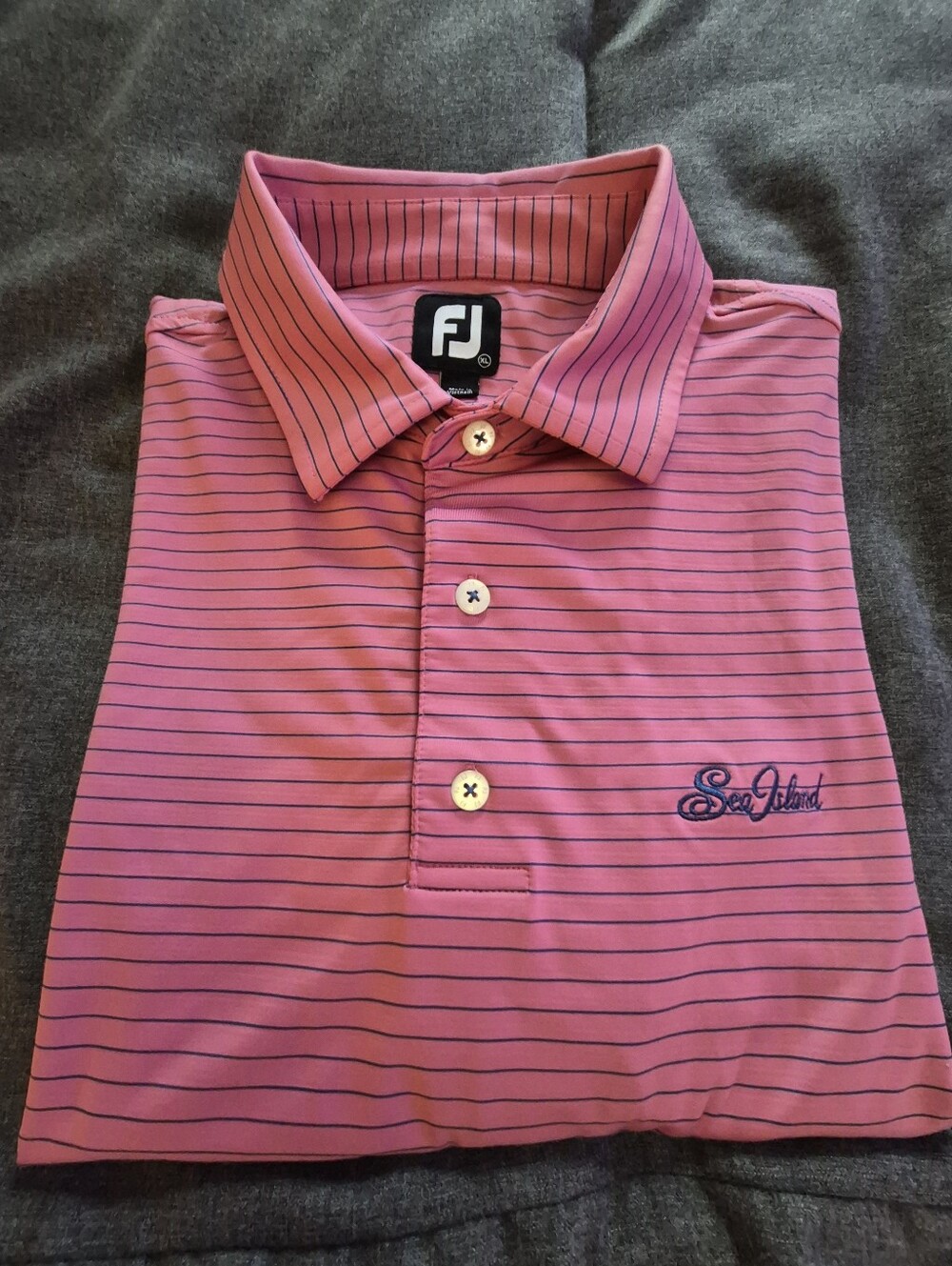 FootJoy Pink & Blue Striped Sea Island Performance Golf Polo Shirt - XL